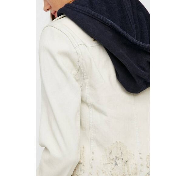 New Free People Double Weave Hooded Denim Jacket  $148 SMALL White Liberty Wash - Picture 6 of 7